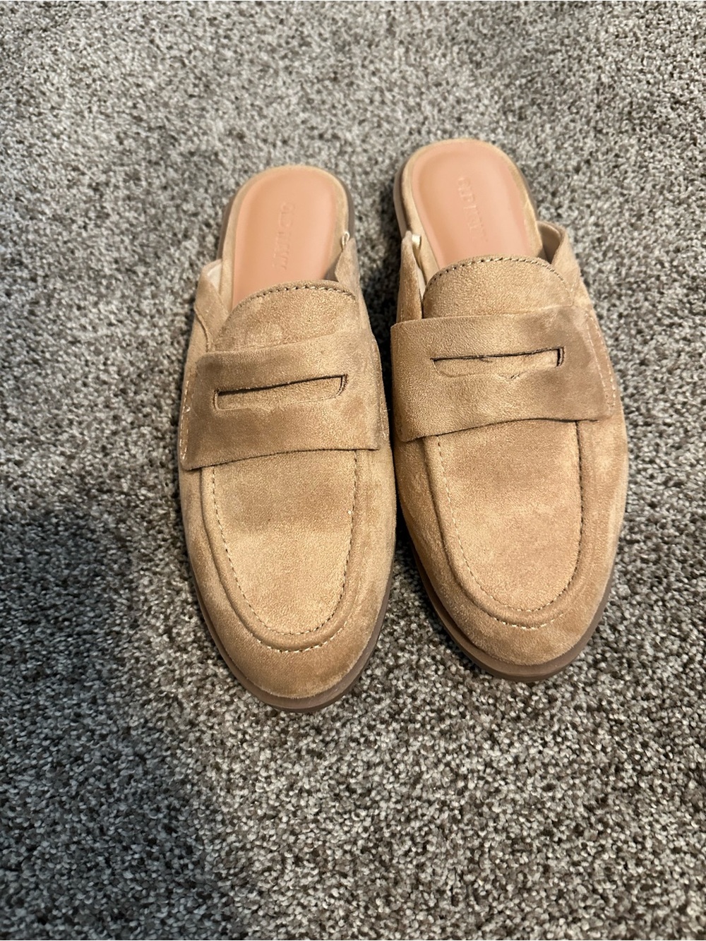 Old Navy Women’s 7 Faux Suede Penny Loafer Mules Taupe Tan Slip On Flats